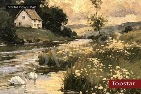 Download River Swans Golden Summer Wall Art Decor - Wall Collection