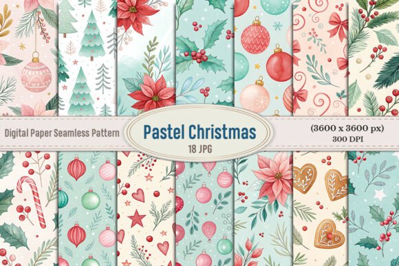 Download Pastel Christmas Seamless Pattern Bundle - Christmas seamless pattern Collection