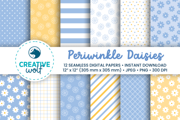 Download Periwinkle Daisies Digital Paper Set - Digital paper set Collection