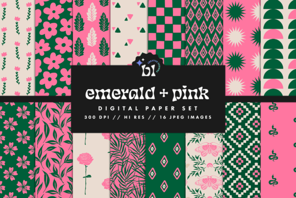 Download Emerald Pink Digital Paper Set - Digital paper set Collection