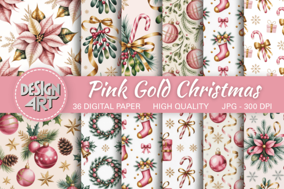 Download Pink Gold Christmas Seamless Pattern - Christmas seamless pattern Collection