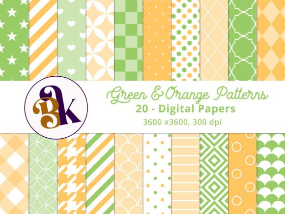 Download 20 Green &amp; Orange Pattern Digital Paper - Premium Resources