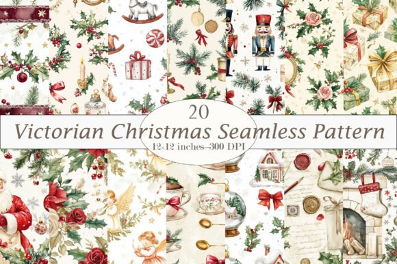 Download Victorian Christmas Seamless Pattern - Victorian Collection