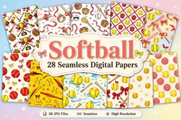 Download Seamless Softball Digital Paper Set - Digital paper set Collection