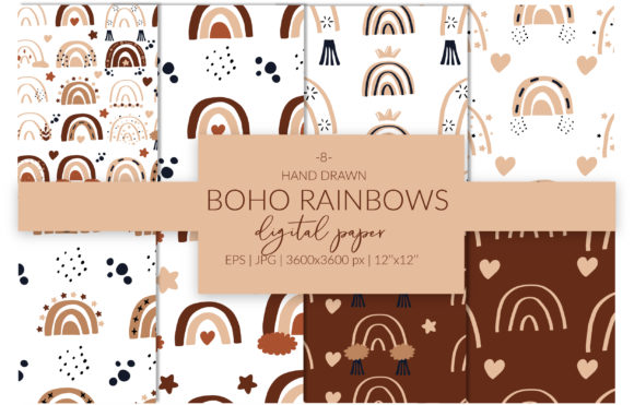 Download Boho Rainbows Digital Paper Set - Digital paper set Collection